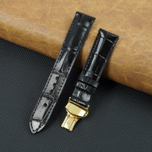 Black Alligator Leather Watch Strap with Deployment Clasp