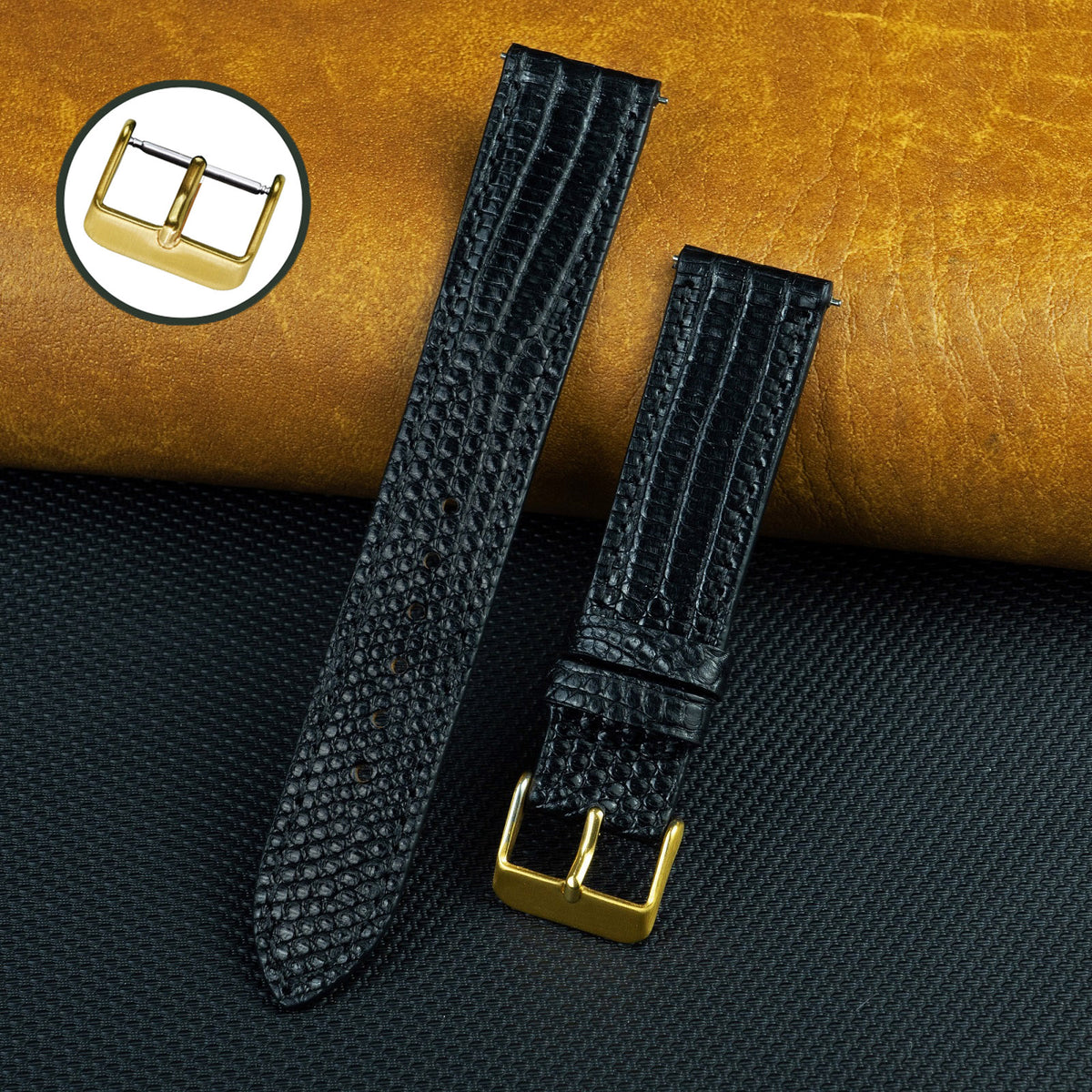 Flat Black Lizard Leather Watch Strap DH-NO-91