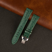 Green Alligator Flat Leather Watch Strap with Deployment Clasp