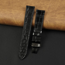 Black Flat Alligator Belly Leather Watch Strap with Deployment Clasp
