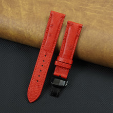 Red Ostrich Leather Watch Strap with Deployment Clasp