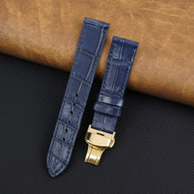 Blue Flat Alligator Belly Leather Watch Strap with Deployment Clasp