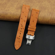 Slim Tan FLat Ostrich Leather Watch Band width Deployment Clasp