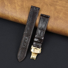 Dark Brown Flat Alligator Belly Leather Watch Strap with Deployment Clasp
