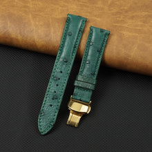 Green Ostrich Leather Watch Strap with Deployment Clasp