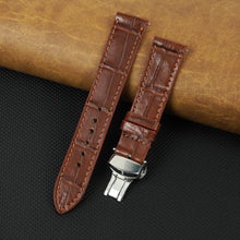 Light Brown Flat Alligator Belly Leather Watch Strap with Deployment Clasp