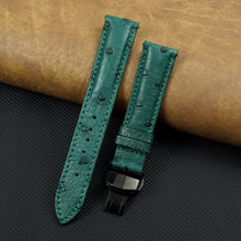 Green Ostrich Leather Watch Strap with Deployment Clasp