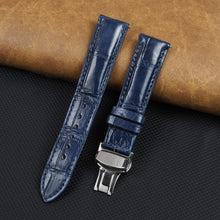 Blue Alligator Leather Watch Strap with Deployment Clasp