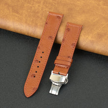 Slim Light Brown FLat Ostrich Leather Watch Band width Deployment Clasp