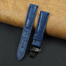 Blue Ostrich Leather Watch Strap with Deployment Clasp