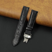 Black Genuine Ostrich Leather Watch Strap with Deployment Clasp