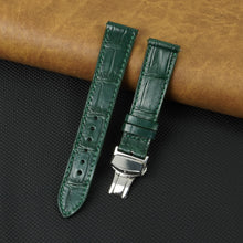 Green Flat Alligator Belly Leather Watch Strap with Deployment Clasp
