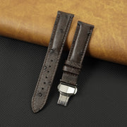 Dark Brown Ostrich Leather Watch Strap with Deployment Clasp