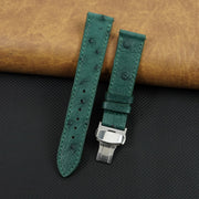 Slim Green FLat Ostrich Leather Watch Band width Deployment Clasp