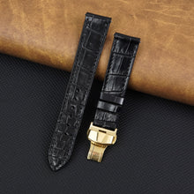 Black Flat Alligator Belly Leather Watch Strap with Deployment Clasp
