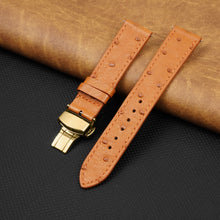Slim Tan FLat Ostrich Leather Watch Band width Deployment Clasp