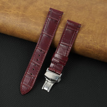 Burgundy Flat Alligator Belly Leather Watch Strap with Deployment Clasp
