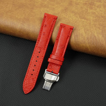 Red Ostrich Leather Watch Strap with Deployment Clasp