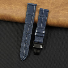 Blue Flat Alligator Belly Leather Watch Strap with Deployment Clasp