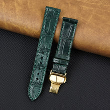 Green Flat Alligator Belly Leather Watch Strap with Deployment Clasp