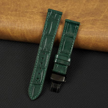 Green Flat Alligator Belly Leather Watch Strap with Deployment Clasp