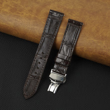 Dark Brown Flat Alligator Belly Leather Watch Strap with Deployment Clasp
