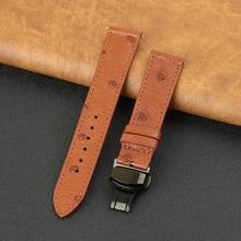 Slim Light Brown FLat Ostrich Leather Watch Band width Deployment Clasp