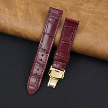 Burgundy Flat Alligator Belly Leather Watch Strap with Deployment Clasp