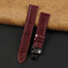 Burgundy Flat Alligator Belly Leather Watch Strap with Deployment Clasp