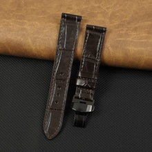 Dark Brown Flat Alligator Belly Leather Watch Strap with Deployment Clasp