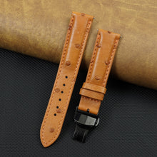 Tan Brown Ostrich Leather Watch Strap with Deployment Clasp