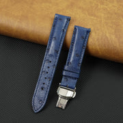 Blue Ostrich Leather Watch Strap with Deployment Clasp