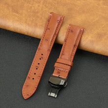 Brown Ostrich Leather Watch Strap with Deployment Clasp
