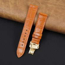 Orange Flat Alligator Belly Leather Watch Strap with Deployment Clasp