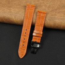 Orange Flat Alligator Belly Leather Watch Strap with Deployment Clasp