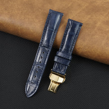 Blue Alligator Leather Watch Strap with Deployment Clasp