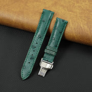 Green Ostrich Leather Watch Strap with Deployment Clasp