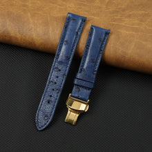 Blue Ostrich Leather Watch Strap with Deployment Clasp