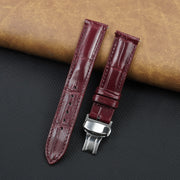 Burgundy Alligator Leather Watch Strap with Deployment Clasp