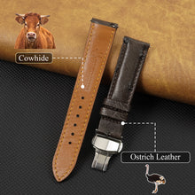 Dark Brown Ostrich Leather Watch Strap with Deployment Clasp