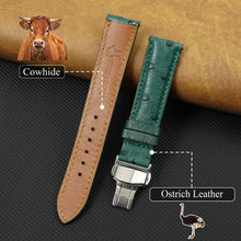 Green Ostrich Leather Watch Strap with Deployment Clasp