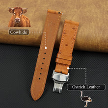 Slim Tan FLat Ostrich Leather Watch Band width Deployment Clasp