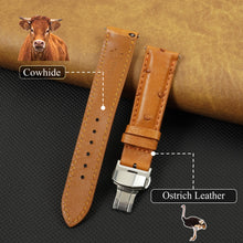 Tan Brown Ostrich Leather Watch Strap with Deployment Clasp