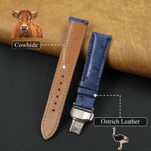 Blue Ostrich Leather Watch Strap with Deployment Clasp