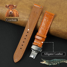Orange Flat Alligator Belly Leather Watch Strap with Deployment Clasp