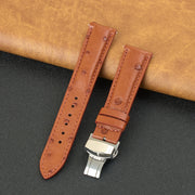 Brown Ostrich Leather Watch Strap with Deployment Clasp