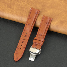 Brown Ostrich Leather Watch Strap with Deployment Clasp