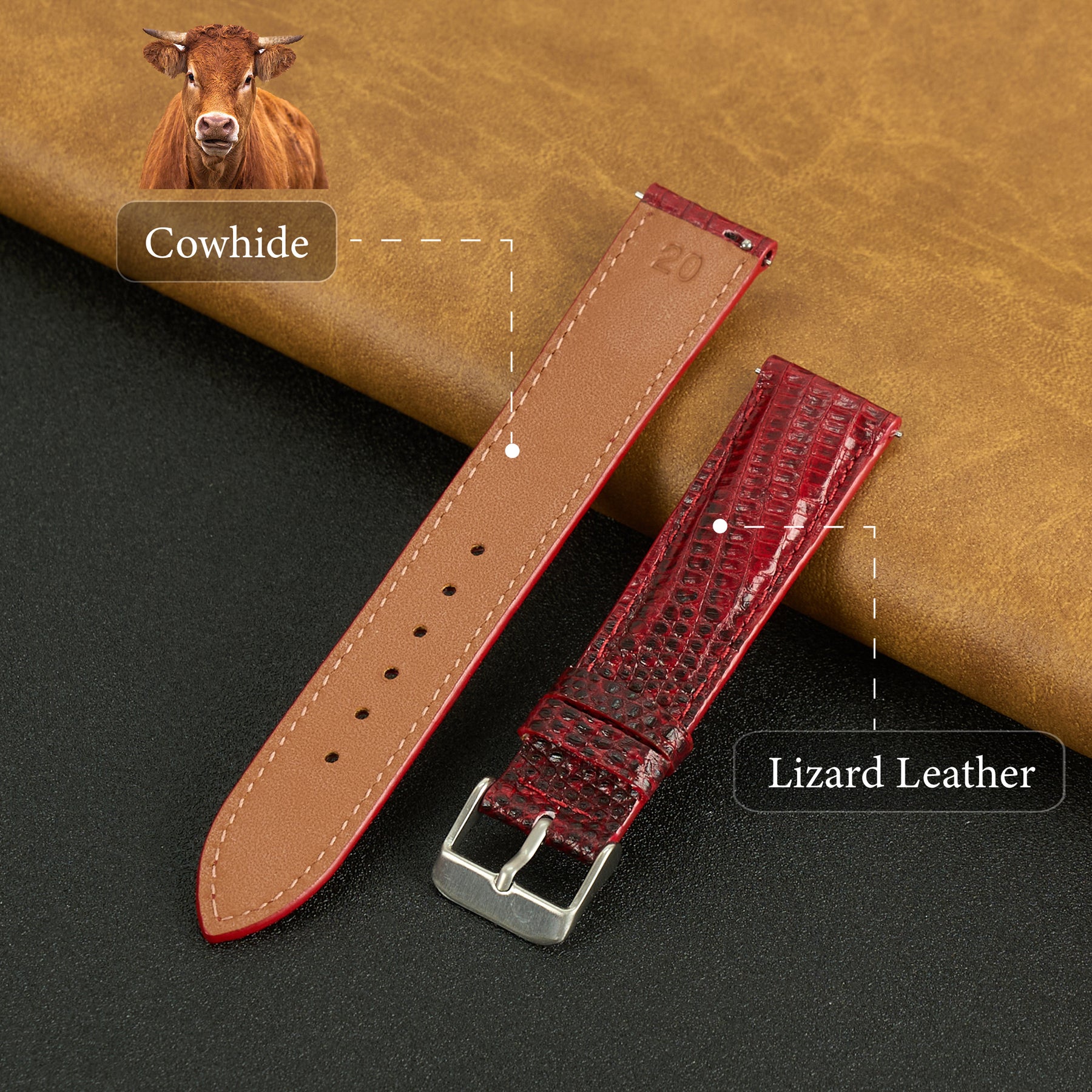 Red Lizard Leather Watch Strap