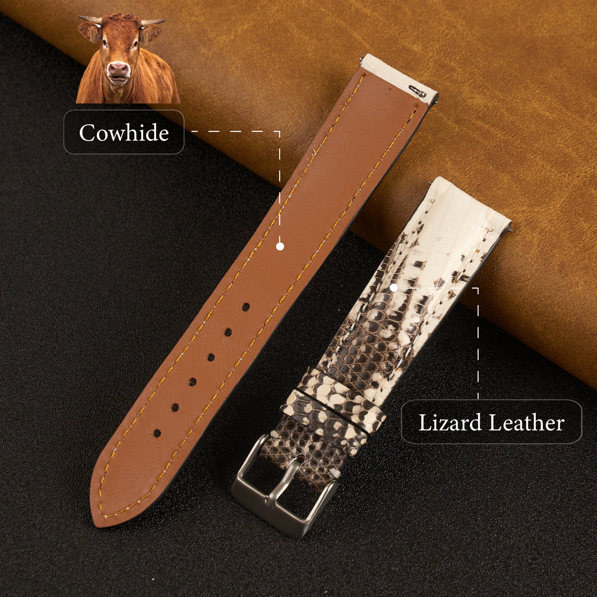 White Lizard Leather Watch Strap