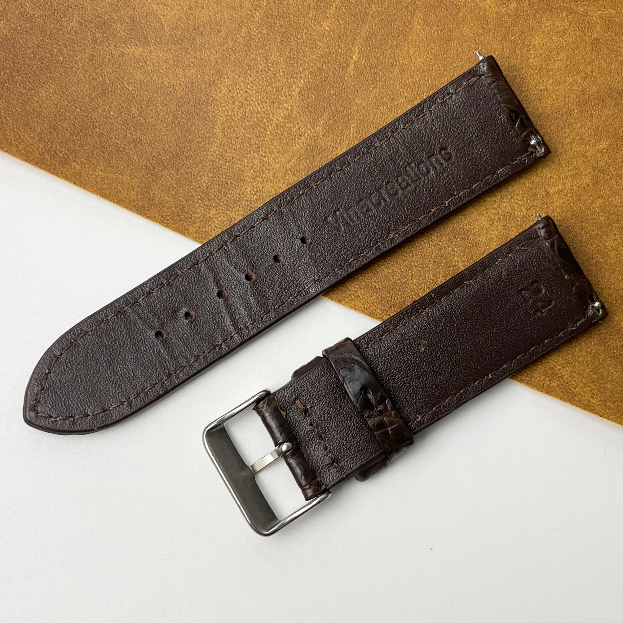 Dark Brown Unique Texture Alligator Leather Watch Band For Men
